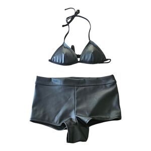 No Boundaries Faux Leather Bikini Top and Boy Shorts Set Black Size S XS